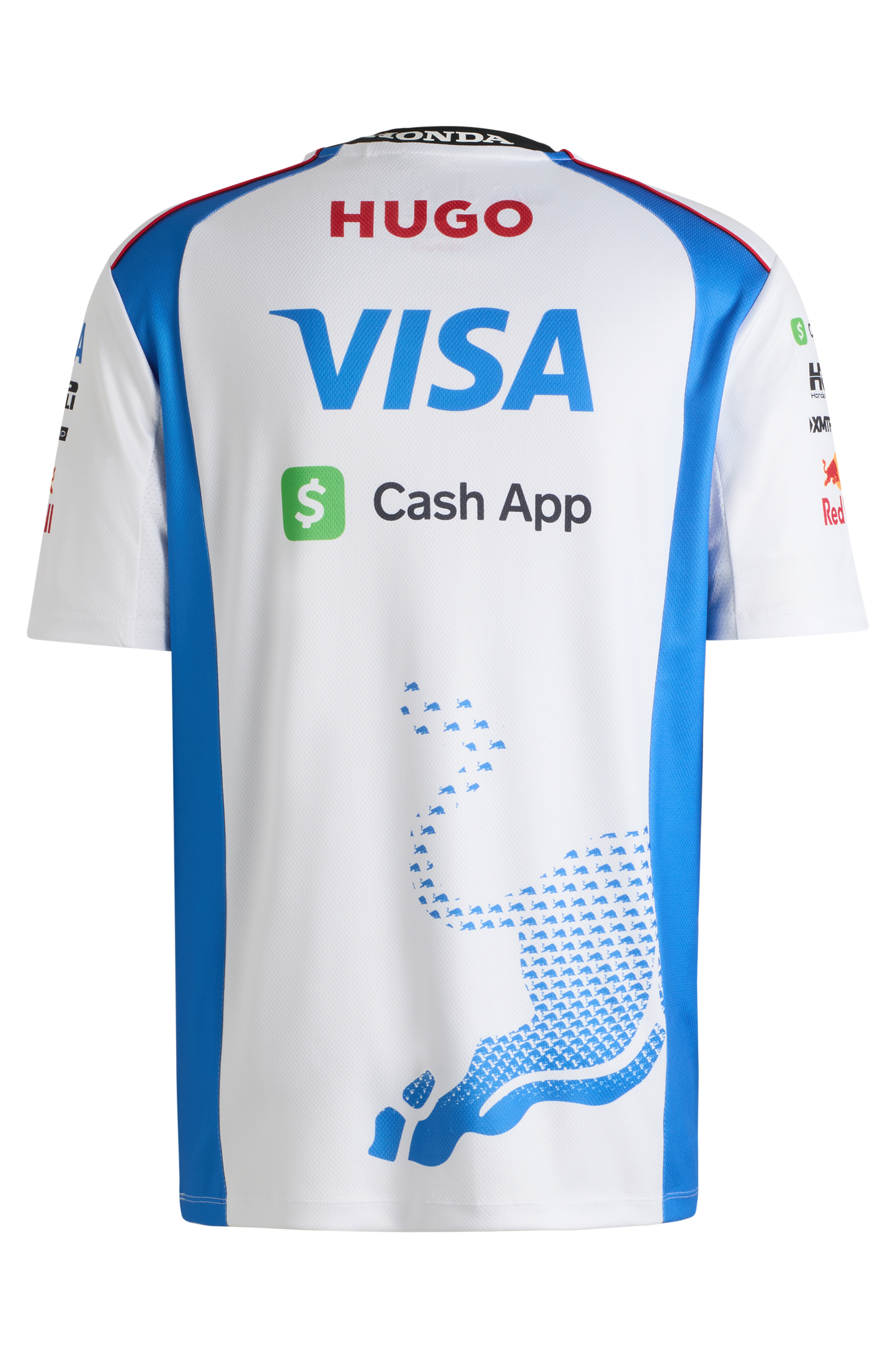T-shirt replica bianca da uomo del team RB F1 Hugo Boss di Visa Cash App
