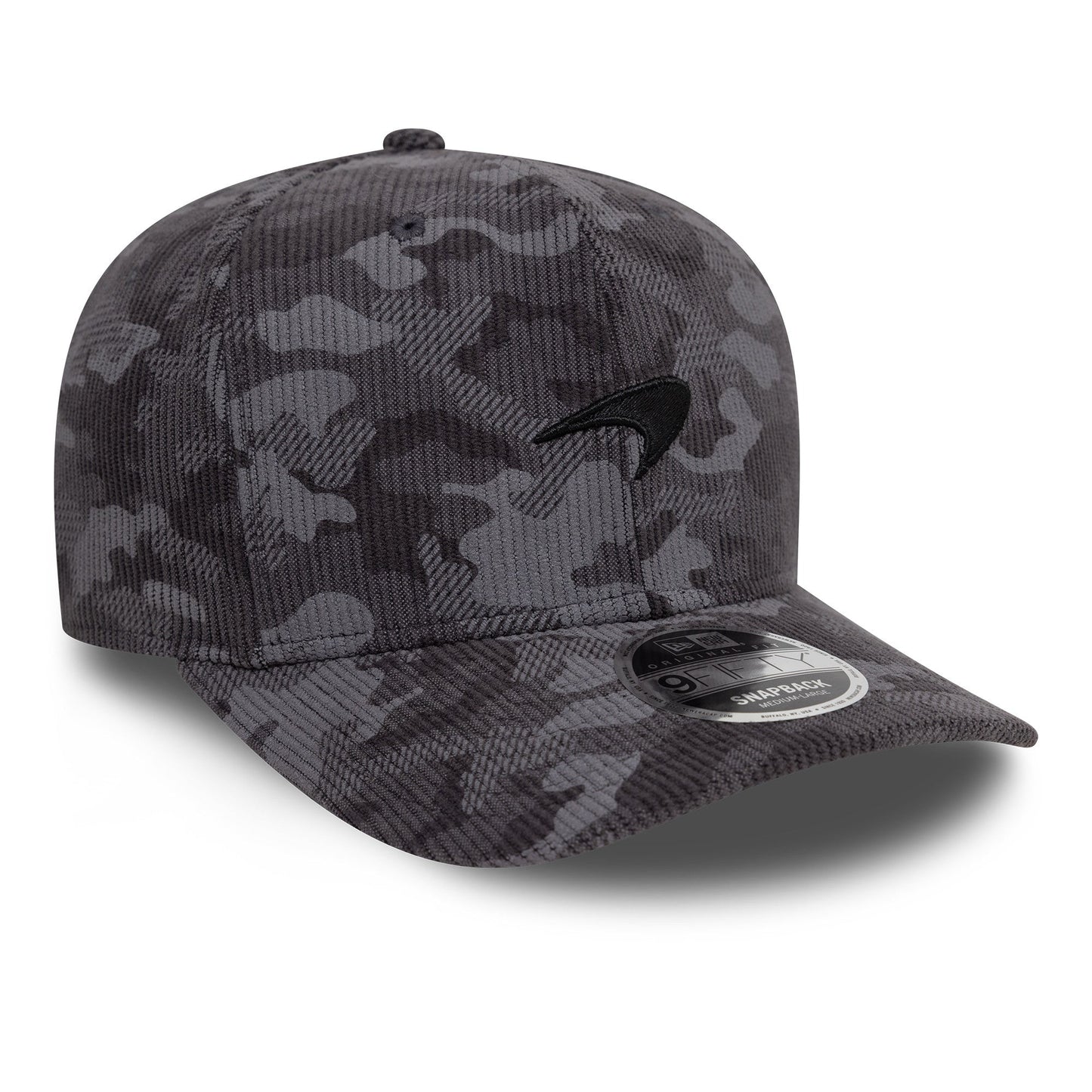 Cappello unisex New Era McLaren F1 Team in velluto a coste mimetico 9Fifty Pre-Curve, nero, 2025