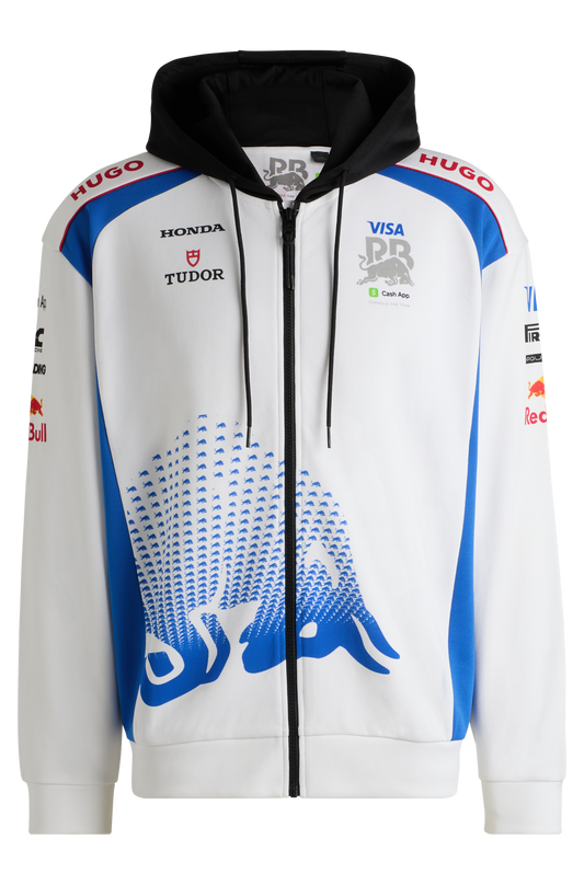 Felpa bianca con zip intera da uomo replica del team RB F1 Hugo Boss di Visa Cash App