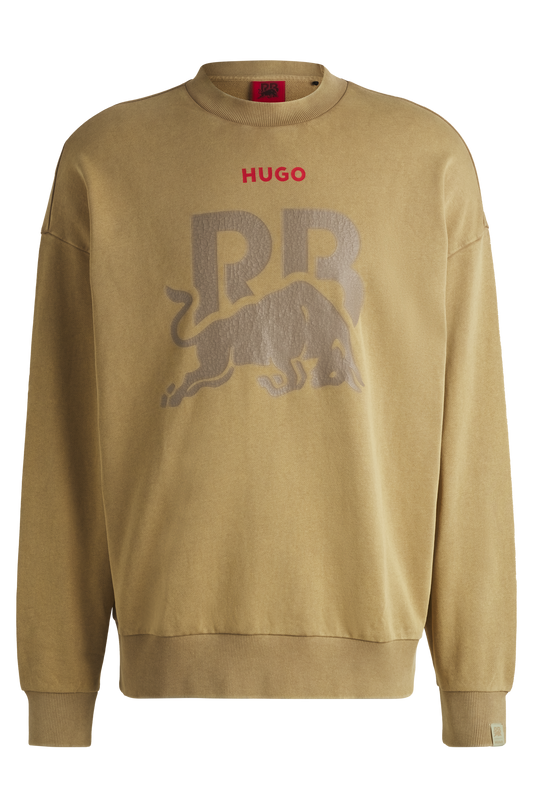Felpa girocollo beige lavata da uomo Hugo Boss Fanwear del team RB F1 di Visa Cash App