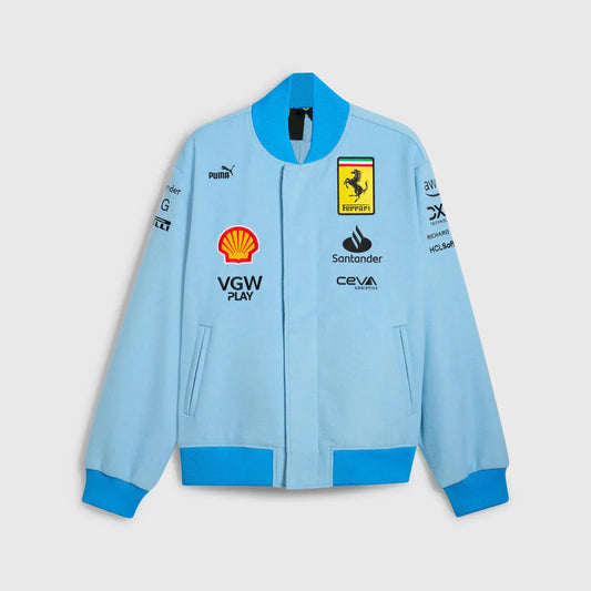 Scuderia Ferrari F1 Team Giacca Varsity da uomo Miami Blue Jacket