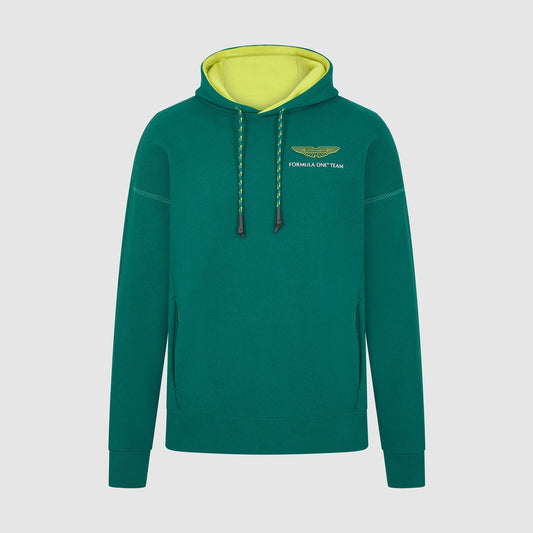 Felpa con cappuccio verde con logo Aston Martin F1 Team da uomo