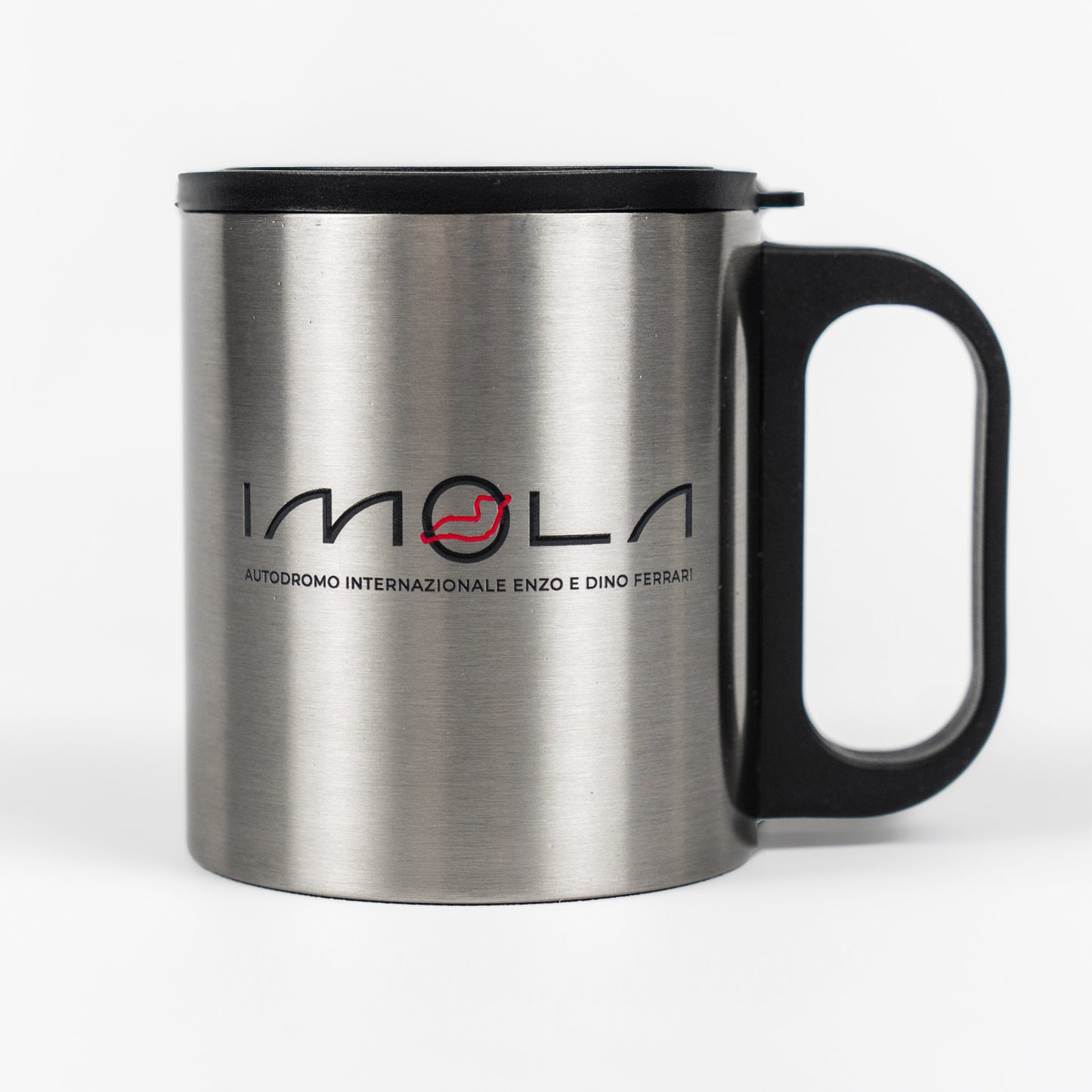 Tazza termica grigia con logo del circuito di Imola