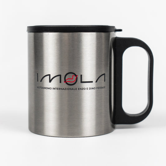 Tazza termica grigia con logo del circuito di Imola