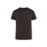 T-Shirt Kids Nera con pattern Autodromo all over in rosso